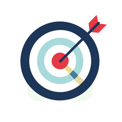 Vector illustration of an arrow hitting the center of a bullseye, symbolizing accuracy, success, and goal achievement.
