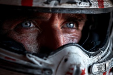 Fototapeta premium Racer prepares for intense competition at the racetrack with focus and determination during a sunny afternoon