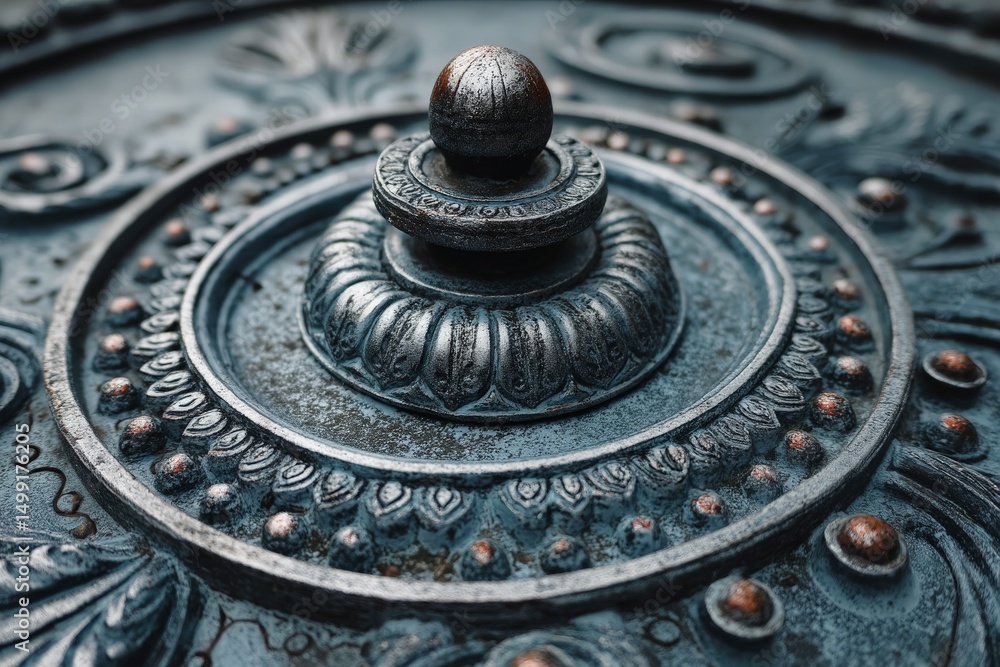 Poster Ornamental metallic design with intricate details showcasing craftsmanship and texture in close-up view