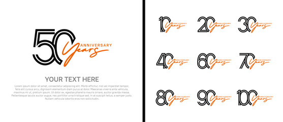 logo anniversary set. black color with orange handwriting on white background for special event