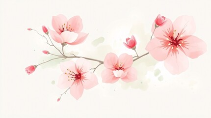 Fototapeta premium Delicate pink cherry blossoms watercolor branch