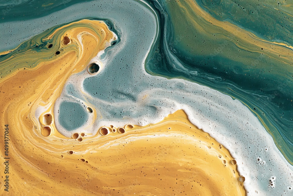 Leinwandbilder colorful abstract swirl of gold and teal paint in a dynamic composition on a textured surface