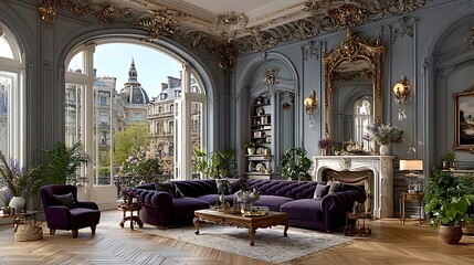 Luxurious velvet sofa set in mansion high resolution picture