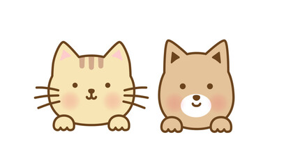 かわいい犬と猫が顔を出すベクターイラスト素材