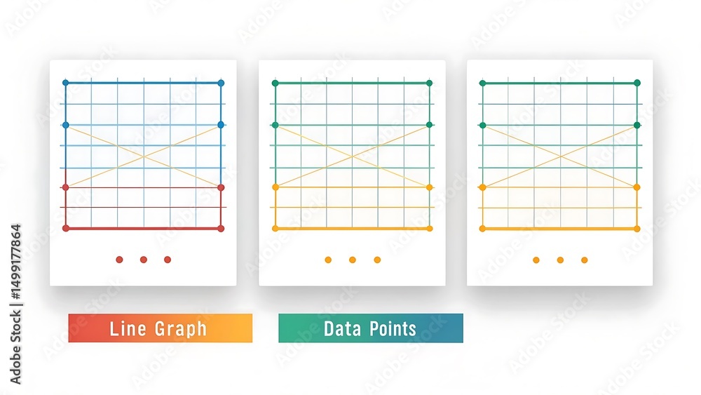 Poster colorful line graph data visualization three variations of data point charts