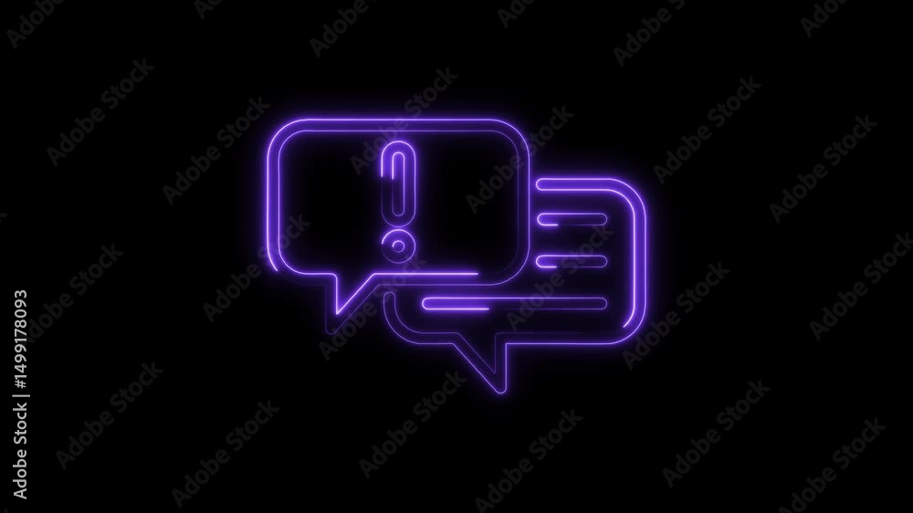 Poster neon exclamation mark chat bubbles showing alert notification message on black background