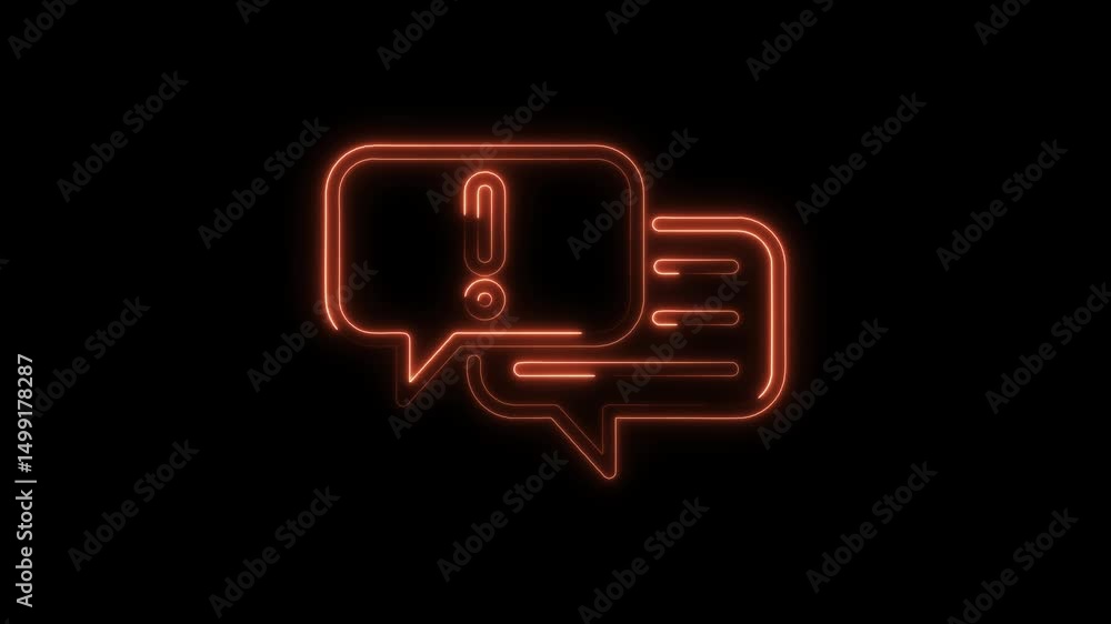 Poster glowing neon style speech bubbles with exclamation point on a dark background animation