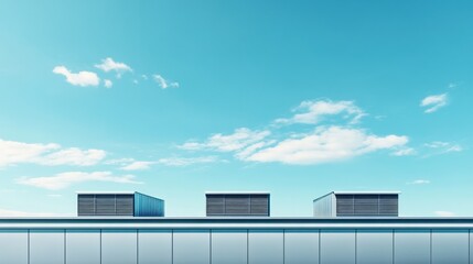 Minimalist Industrial Architecture Under a Bright Blue Sky With White Clouds