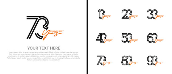 logo anniversary set. black color with orange handwriting on white background for special event