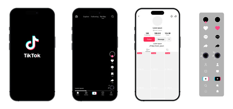 Tiktok social media mobile app screen page vector mockup template with elements and icons