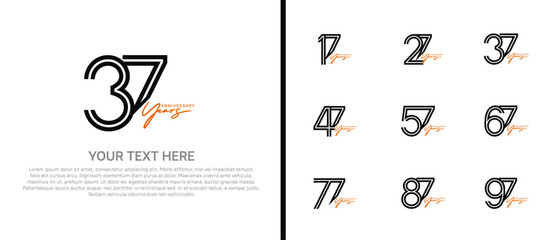 logo anniversary set. black color with orange handwriting on white background for special event