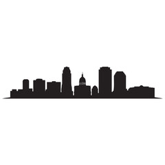 Naklejka premium Panoramic View of Downtown Syracuse Skyline. Syracuse city black silhouette skyscrapers and buildings. Long cityscape. Vector black silhouette. with white background