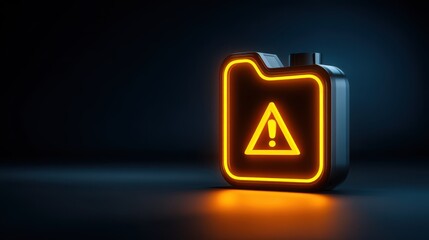 A glowing fuel tank with a warning triangle and an exclamation mark, representing a potential risk or the presence of hazardous substances in a digital setting.