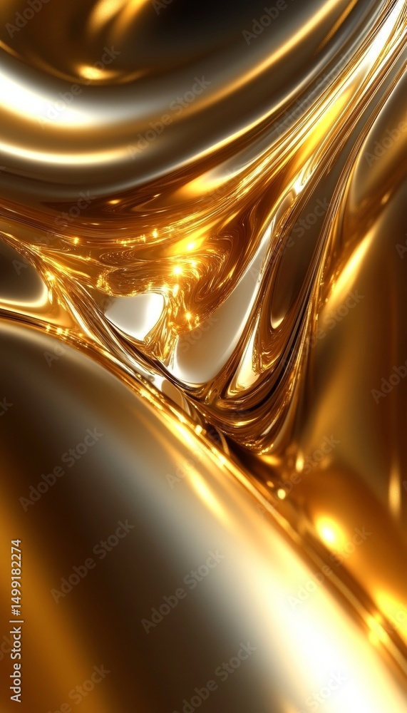 Poster flowing gold - abstract liquid design with soft curves and smooth textures illuminating warmth.