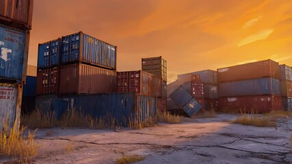 Rusted shipping containers in derelict yard - Powered by Adobe