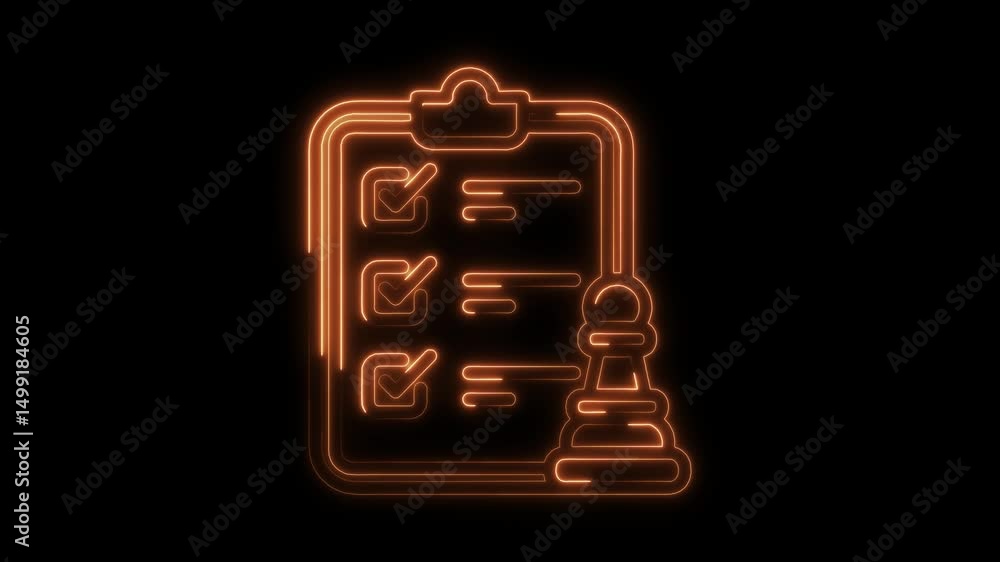 Poster strategic planning glowing checklist with pawn concept for project management and agile task complet