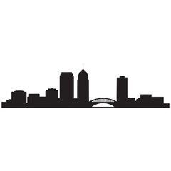 Naklejka premium Panoramic View of Downtown Syracuse Skyline. Syracuse city black silhouette skyscrapers and buildings. Long cityscape. Vector black silhouette. with white background