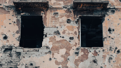 ruined street and destroyed houses the city war in Ukraine