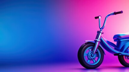 Colorful tricycle positioned against a vibrant gradient backdrop, showcasing playful design elements