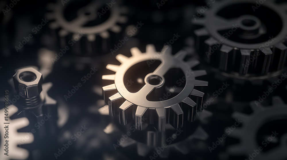 Aufkleber Close-up image of intricate mechanical gears and hydraulic systems, showcasing engineering details and design.