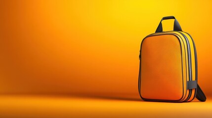 Vibrant orange backpack positioned against a bright yellow backdrop, ideal for travel and leisure