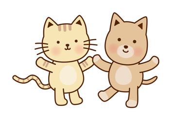 仲良しの犬と猫のかわいいイラスト