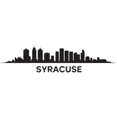 Panoramic View of Downtown Syracuse Skyline. Syracuse city black silhouette skyscrapers and buildings. Long cityscape. Vector black silhouette. with white background