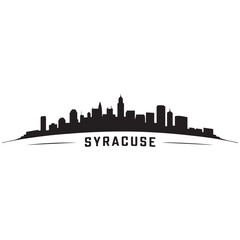 Naklejka premium Panoramic View of Downtown Syracuse Skyline. Syracuse city black silhouette skyscrapers and buildings. Long cityscape. Vector black silhouette. with white background