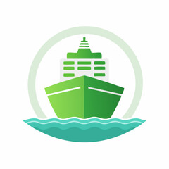 Obraz premium Green Cargo Ship Icon on Teal Water