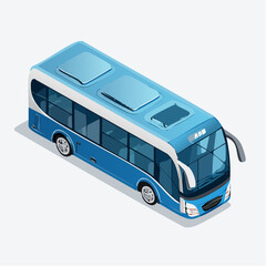 Isometric Illustration of a Modern Blue and White City Bus