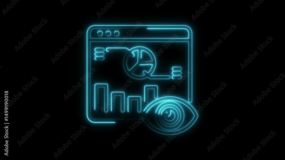 Poster neon style data analytics dashboard with charts and eye for business intelligence