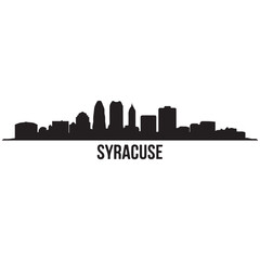 Naklejka premium Panoramic View of Downtown Syracuse Skyline. Syracuse city black silhouette skyscrapers and buildings. Long cityscape. Vector black silhouette. with white background