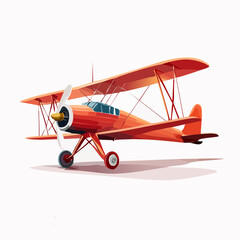 Red Vintage Biplane Illustration on White Background