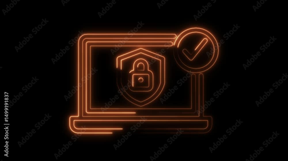 Poster cyber security with glowing laptop shield padlock checkmark concept secure network connectivity