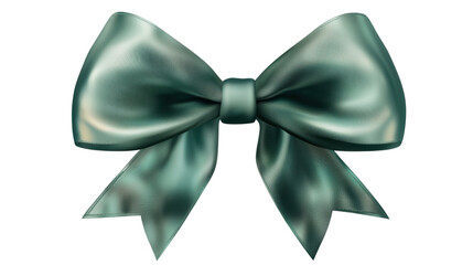 Green bow with green ribbon on white background
