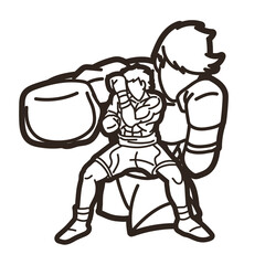 Boxer Mix Action Boxing Sport Cartoon Outline Graphic Vector