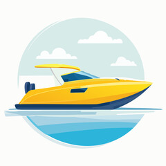 Yellow Speedboat on Calm Blue Water Under a Sunny Sky