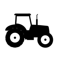 Modern tractor icon in silhouette style, vector design for rural and farming use.

