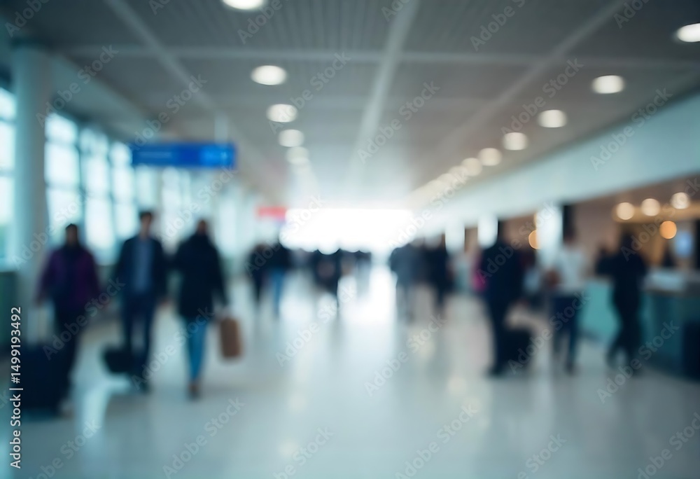 Poster generative ai image of blurred figures navigating a modern airport terminal