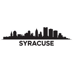 Naklejka premium Panoramic View of Downtown Syracuse Skyline. Syracuse city black silhouette skyscrapers and buildings. Long cityscape. Vector black silhouette. with white background