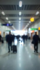 Generative AI Blurred motion of anonymous passengers in airport hallway