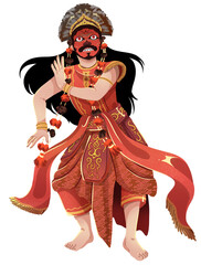 Indonesian Traditional Topeng Cirebon Dance Illustration