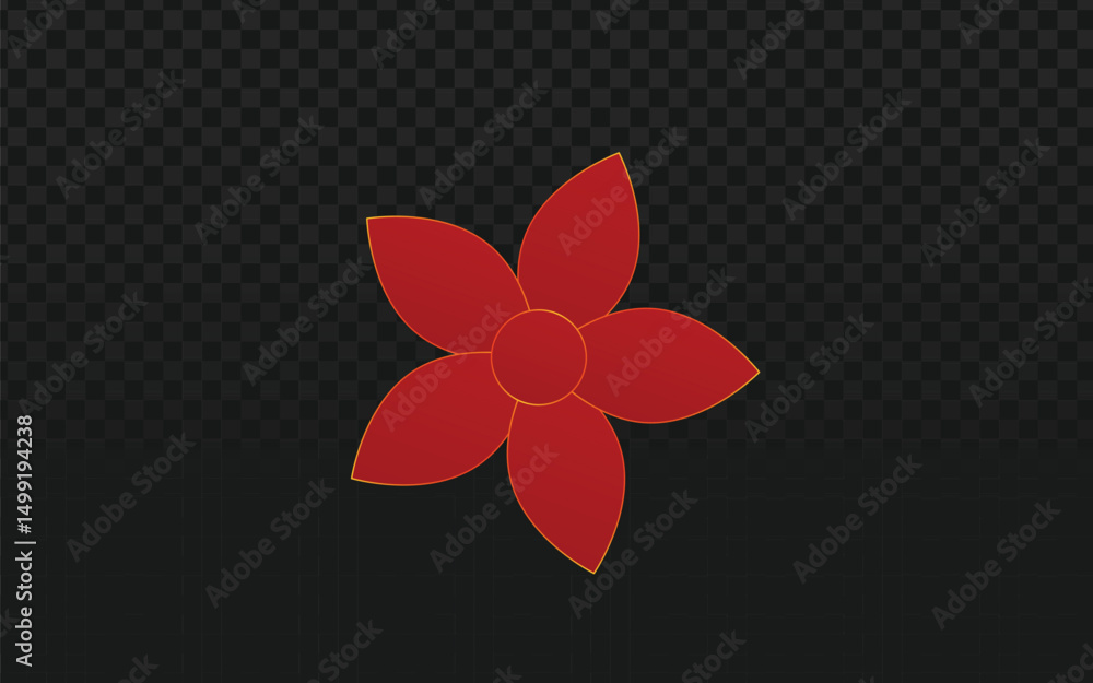 Poster red flower icon with a gold outline on a transparent background, perfect for adding a simple floral 