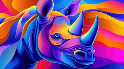 Vibrant and Colorful Rhino Illustration with Abstract Background Patterns