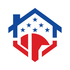 USA Flag Background with Home Icon for Realtors