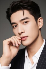 arafed asian man in a suit posing for a picture