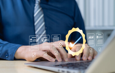 Certification and quality control standards Best quality certification Guarantee concept...