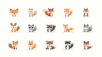 Cute cartoon forest animals in a collection.