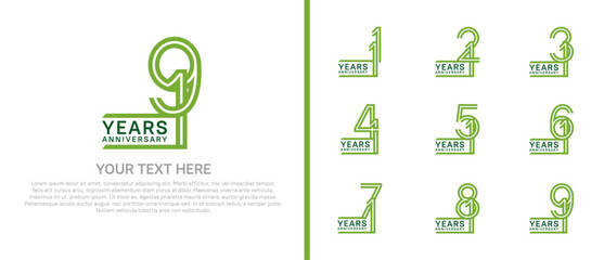 logo anniversary set. green color on white background for special event