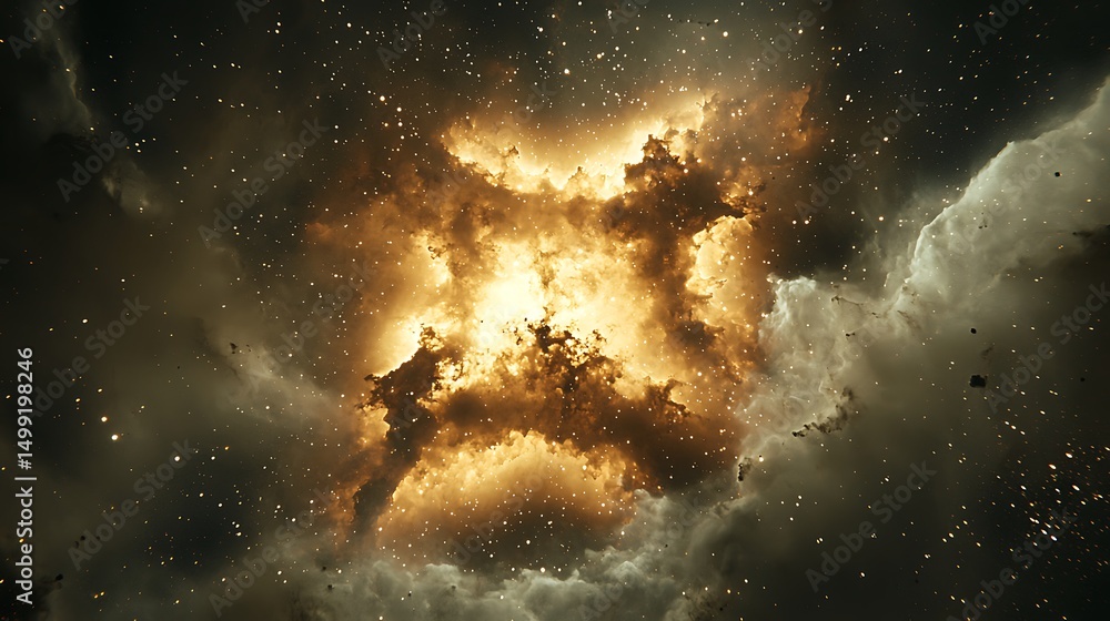 Poster explosive cosmic event in deep space stunning visuals interstellar phenomenon celestial environment 